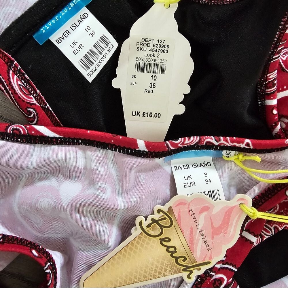 River Island Ruffled Red Bandana Print Bikini | 6 Top | 4 Bottom | NWT - Picture 8 of 10